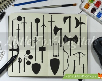 Medieval Weapons kings and knights Swords Clipart Set Digital Illustration Scrapbook