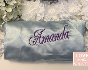 Dusty Blue Bridesmaid Satin Robes, Bridal Party Robes, Monogram Robes, Silk Kimono Robes, Embroider Robes, Bridesmaid Gifts, Wedding Robes