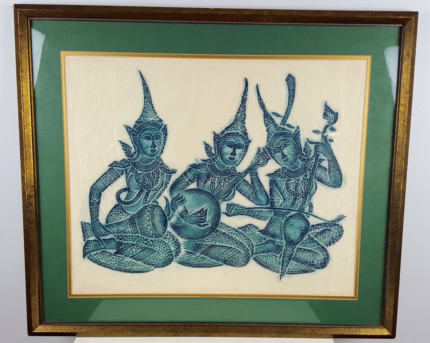 Vintage Framed Thai Temple Rubbing on Rice Paper Buddhist