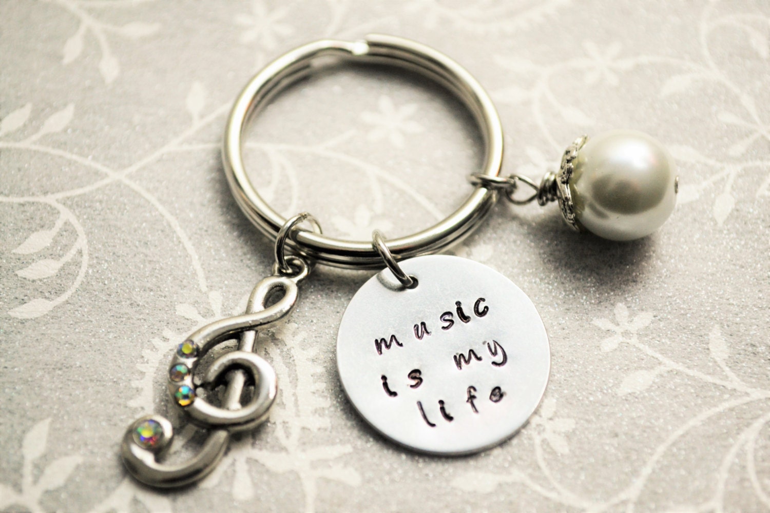 Music Keychain Music Note Keychain Band Keychain Stamped
