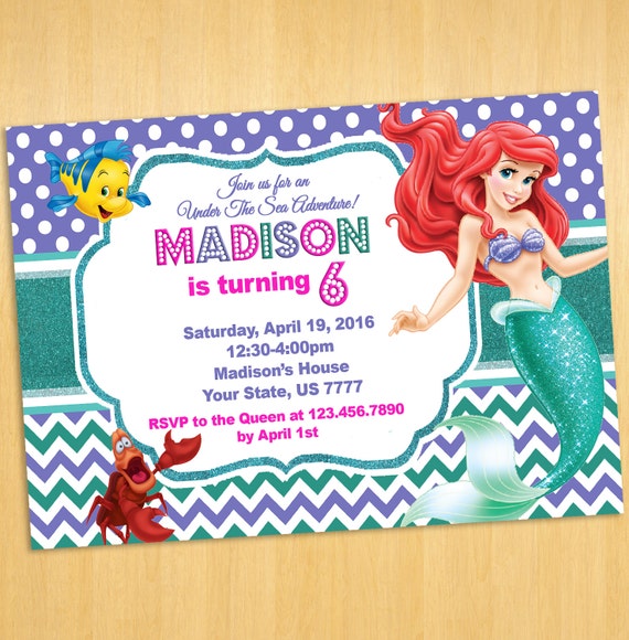 Ariel Invitation The Little Mermaid by PrintableSolution on Etsy