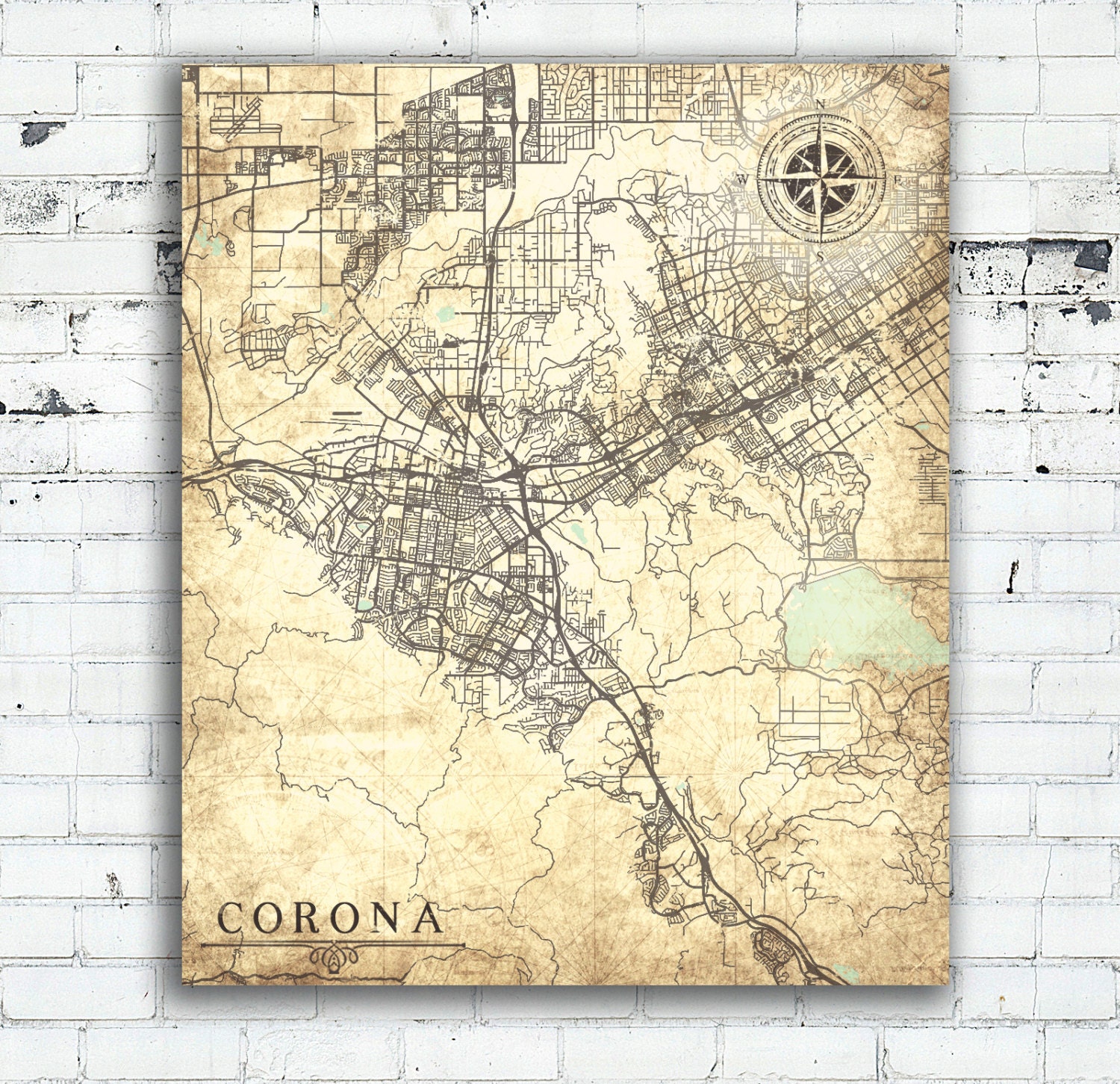 CORONA Canvas Print California CA Vintage map Corona City