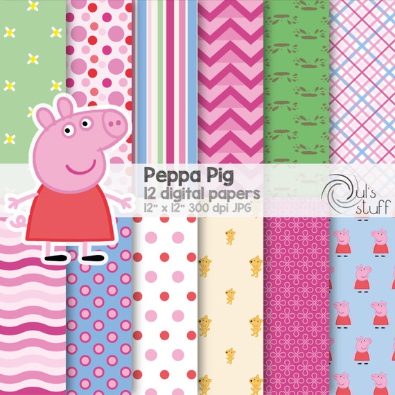 Peppa Pig digital paper pack, instant download, 12" x 12" by Dul's