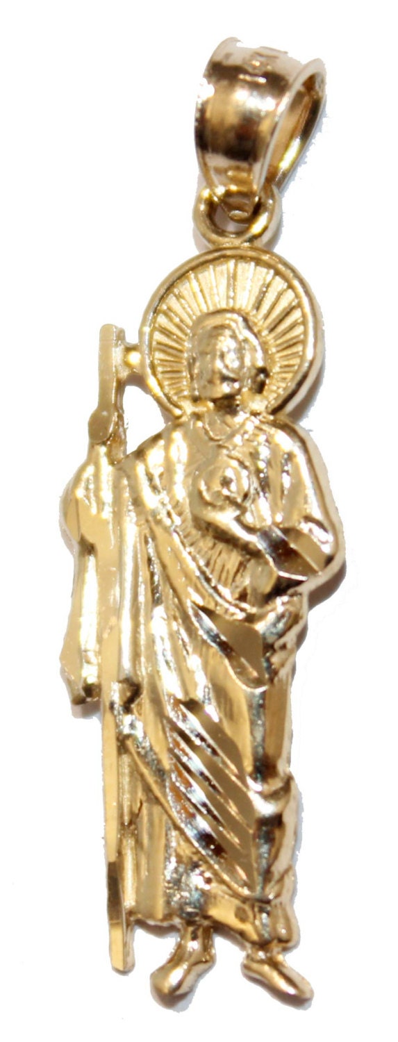 San Judas Tadeo 14k Solid Yellow Gold Pendant St. Jude