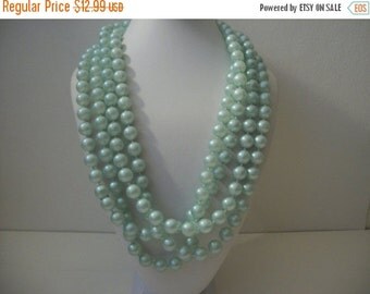 ON SALE Vintage Mint Green 88 inches Single Strand Individual Knotted Plastic Beads Necklace NO closure 1313