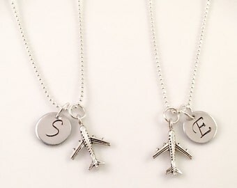 Best Friend Necklace, Airplane necklace, Airplane silver charm, stewardess gift, flight attendant gift