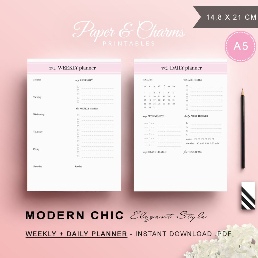 Weekly Planner Daily Planner Minimalist Planner Chic 