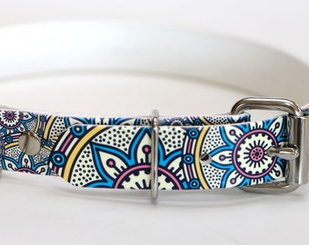 Waterproof Dog Collar - Henna Design Sport Dog Collar, 1", Durable, Oder Resistant, Biothane