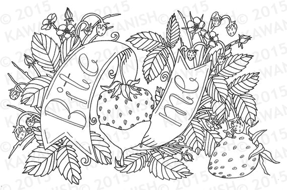 bite me strawberry adult coloring page wall art gift funny