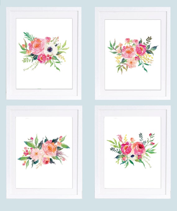 Set of 4 Prints Floral Nursery Prints Instant Download Boho