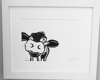 Cow Gift - Linocut Print - Cow Print - Valentines Gift - Home Decor - Cow Picture - Print - framed print - gifts for mums - Cow
