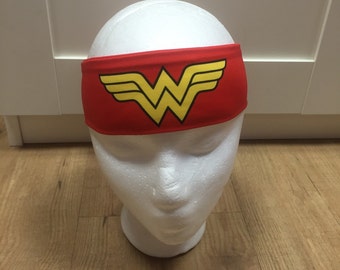 Wonder Woman Headband red great for workout running yoga wicks away sweat -bathing suit material soft-stays in place-washable-ties