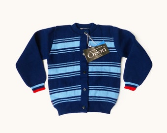 60's Blue Striped Cardigan New Old Stock British Made 3-4Y