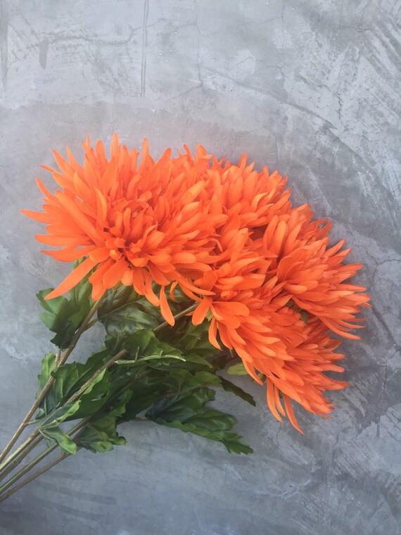 Orange spider mums Silk flowers silk spider mums by FlowerFantaSee