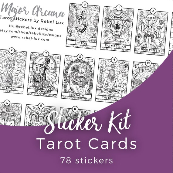 Tarot card stickers 78 planner stickers in black &amp; white for