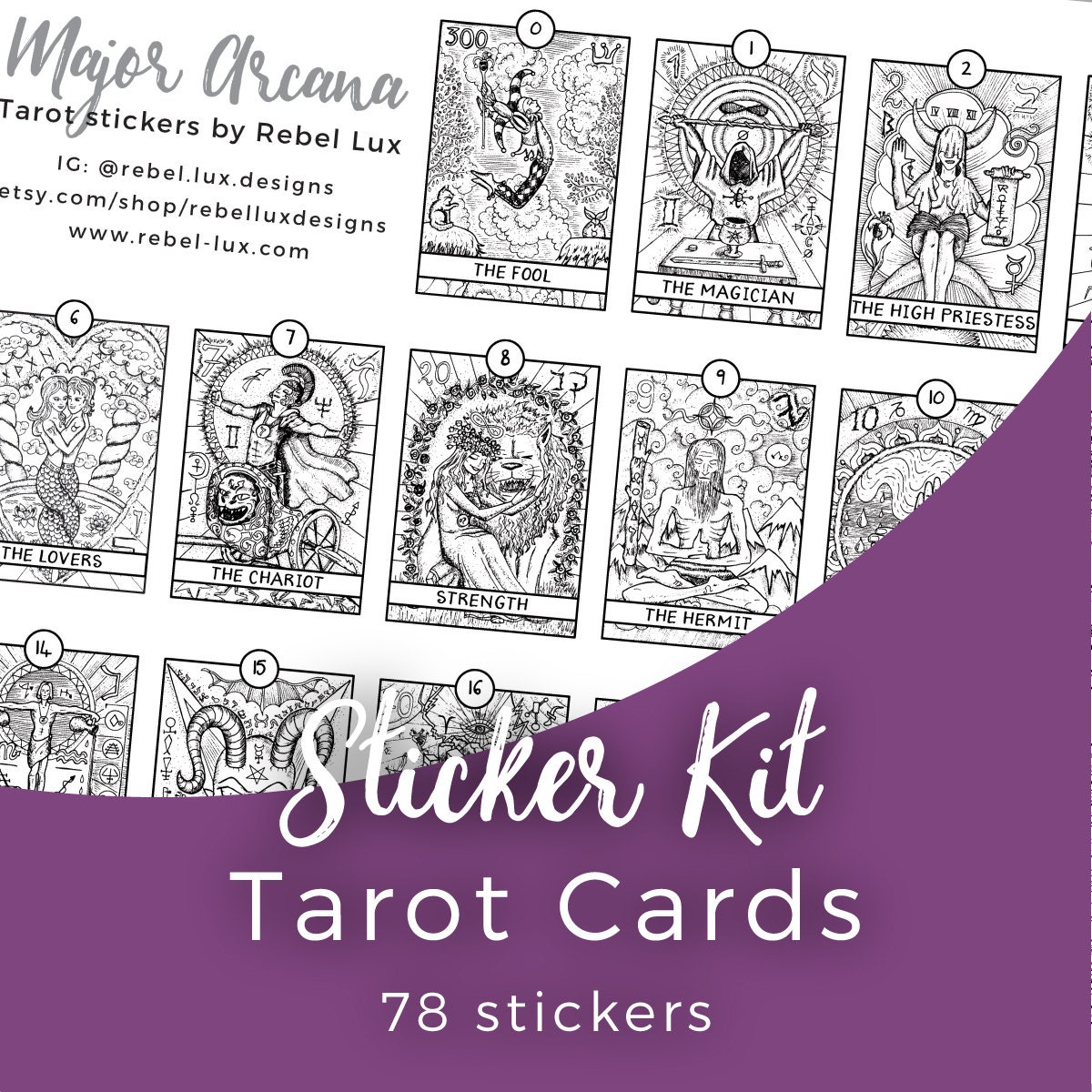 Tarot card stickers 78 planner stickers in black & white for