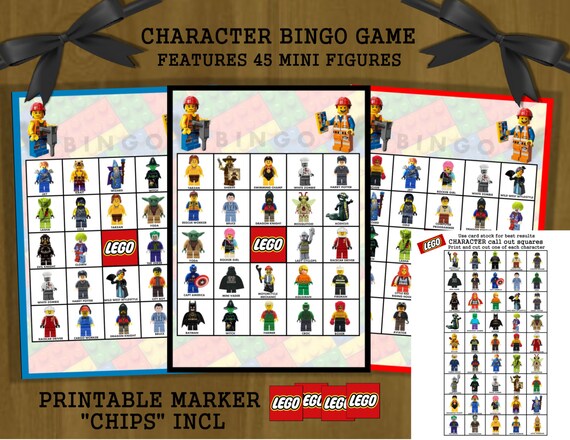 Lego Birthday Bingo printable character bingo game with Lego