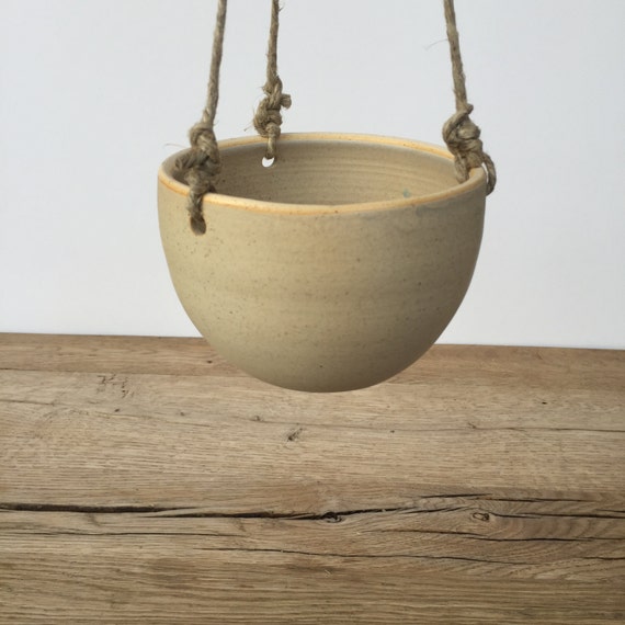 Cream ceramic hanging planter for indoor or by CeramicsByLeoStudio