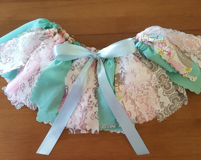 Medium Pink and Mint Floral Iridescent Lace fabric tutu Spring photo skirt for all ages smash photo skirt Easter egg hunt outfit for girls