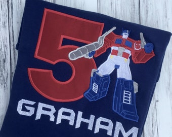 Optimus Prime Birthday Shirt, Transformers Inspired Birthday Embroidered Shirt, Numbers 1- 9,