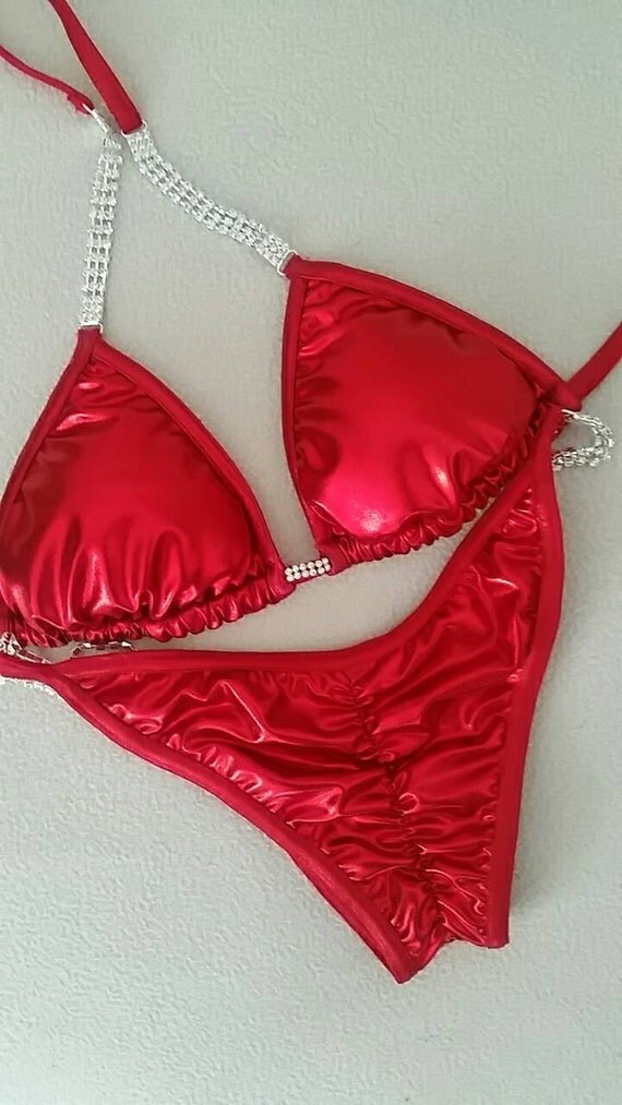 Metallic red fitness competition bikini
