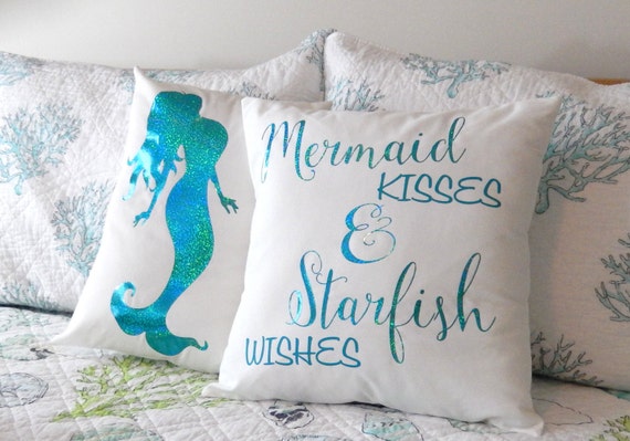 Download Mermaid Kisses Starfish Wishes Pillow Cover Mermaid Pillow