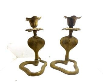 Brass Candlesticks, Vintage Brass candle holders, Cobra Brass Candlesticks