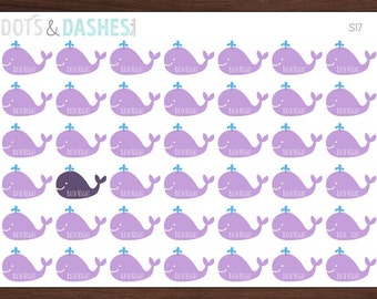 S17- Bath Night Reminder Stickers, Purple Whale bath night, purple sticker, baby girl bath night (42 Matte Planner Stickers)