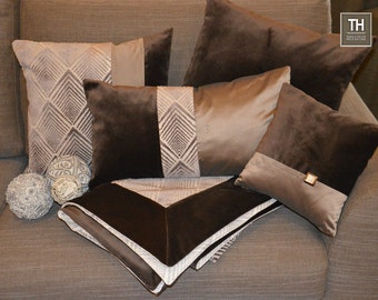 Dark Brown Velvet Pillow Cover, Brown Velvet Cushion Cover , Velvet & Taffetas Decorative Pillow Made in Italy, Housewares , 20 x 20"