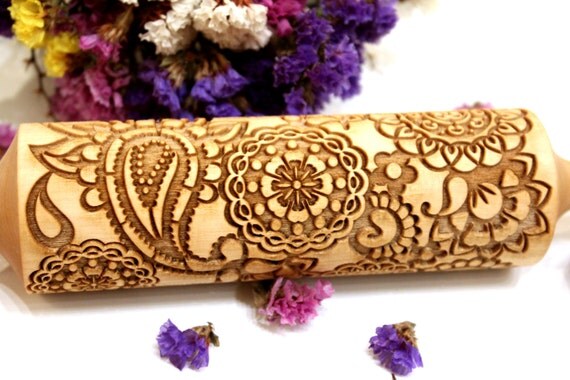 Embossing Rolling  Pin  FLOWERS FLORAL  PAISLEY Pattern Laser