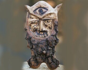 Three eye Demon, wood carving, wall hanging