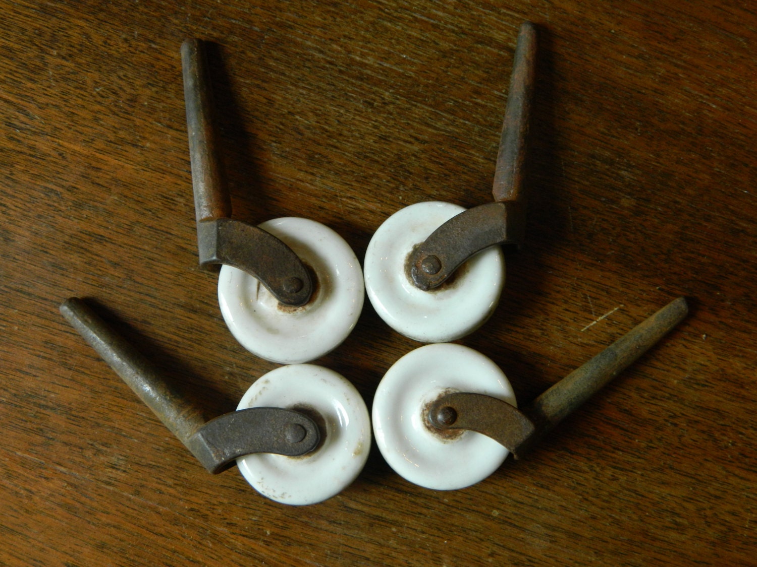 Set of 5 Porcelain Casters Antique Furniture Casters Vintage