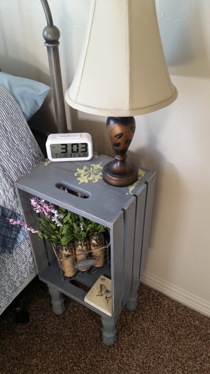 Gray Wooden Crate Nightstand With legs Hand by Crateyourhome