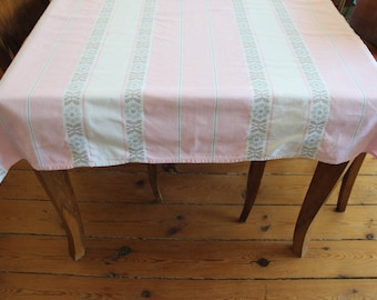 Old tablecloth pink and white patterned