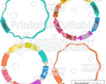 Crayons, Pencils School Circle Monogram Frames SVG Cut Files & Clipart B017 - Includes Limited Commercial Use!