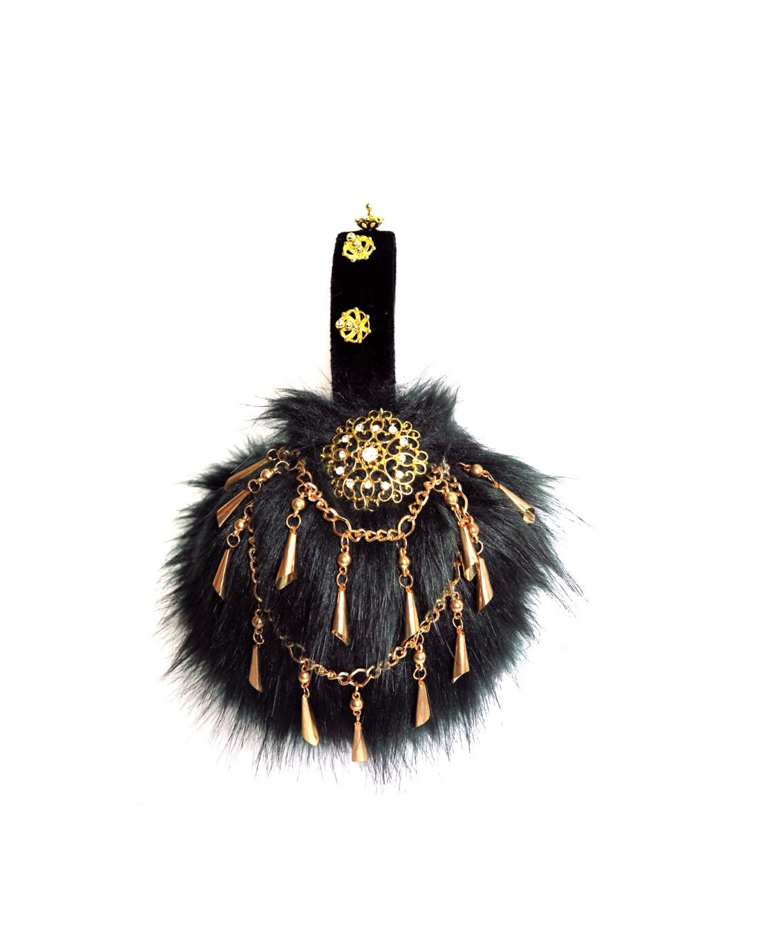 Embellished green ear muffs boho faux fur earmuffs OOAK ear