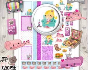 50%OFF - Lazy Day Stickers, Planner Accessories, Printable Stickers, Relax Stickers, Rest Stickers, Repose Stickers, Stickers