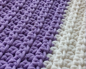 Large Crochet Blanket | Lavender | White | Oversized, Chunky Crochet | Machine Wash/Dry | Custom-Made | Bulky Yarn