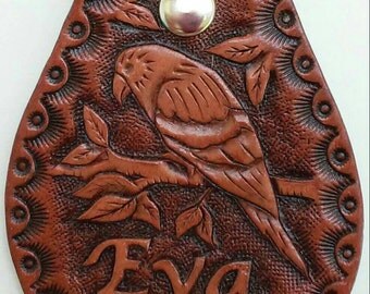 Deluxe Leather key fob// Original Art gift//Handcrafted gift//Hand-Tooled//Personalized Gift//Handmade Gift//Anniversary gift//Wedding gift