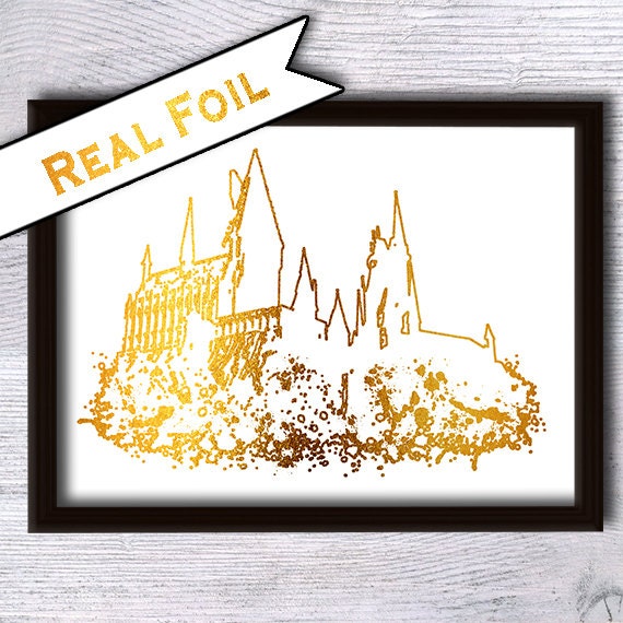 Hogwarts castle poster Harry Potter print Real gold foil decor