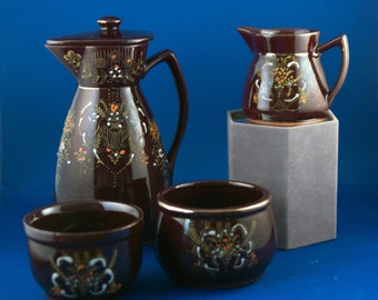 Vintage 4 Piece Redware Hand Painted Hot Chocolate Set Made in Japan
