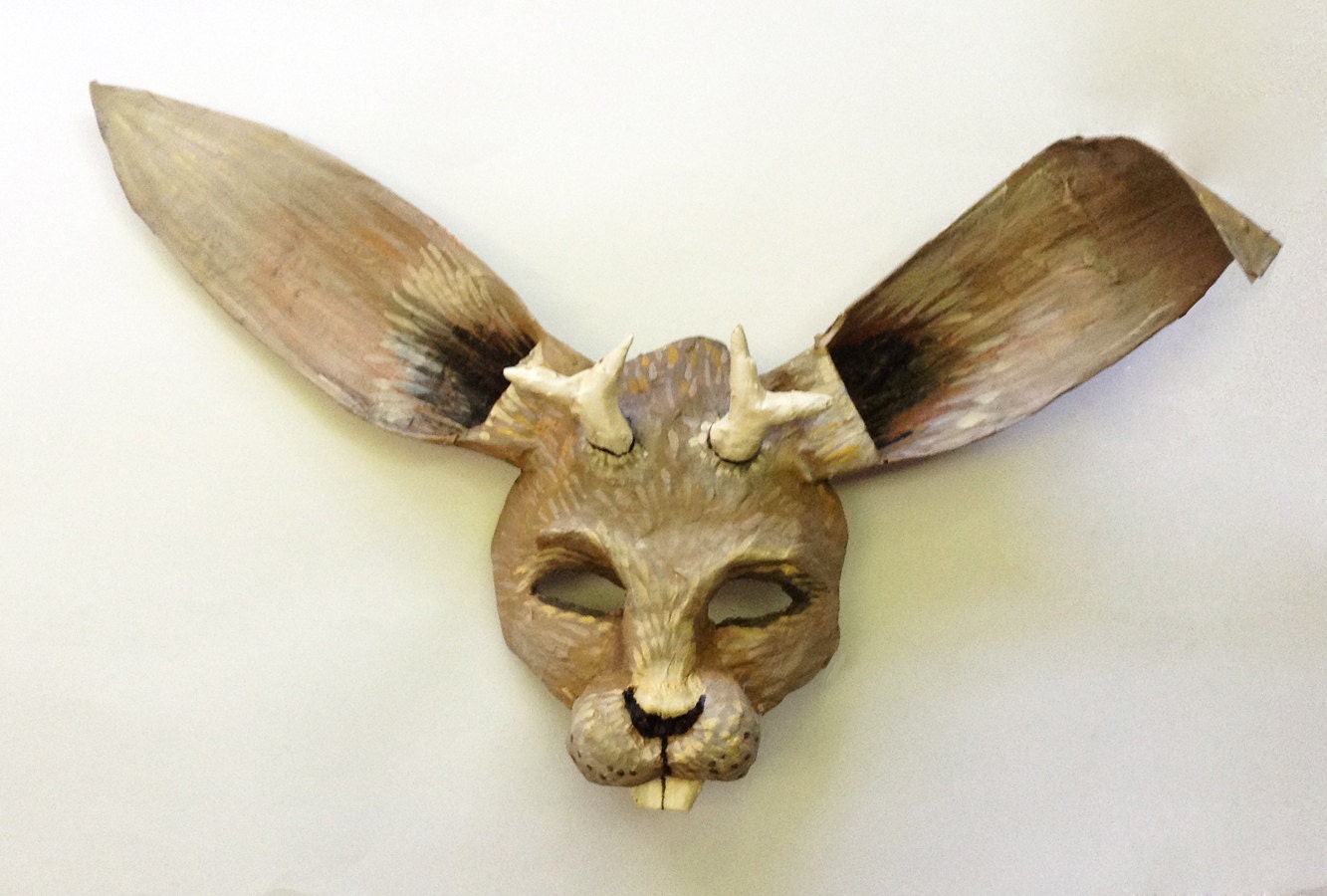 Jackalope Mask mythical rabbit paper mache wearable