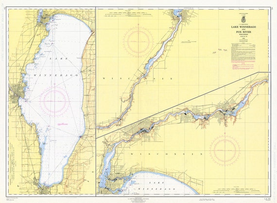 1964 Nautical Map of Lake Winnebago Wisconsin