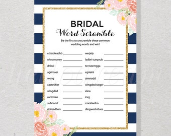 30% OFF Navy and Gold Bridal Word Scramble Game, Watercolor Wedding Shower, Spade Inspired - SKUHDG13