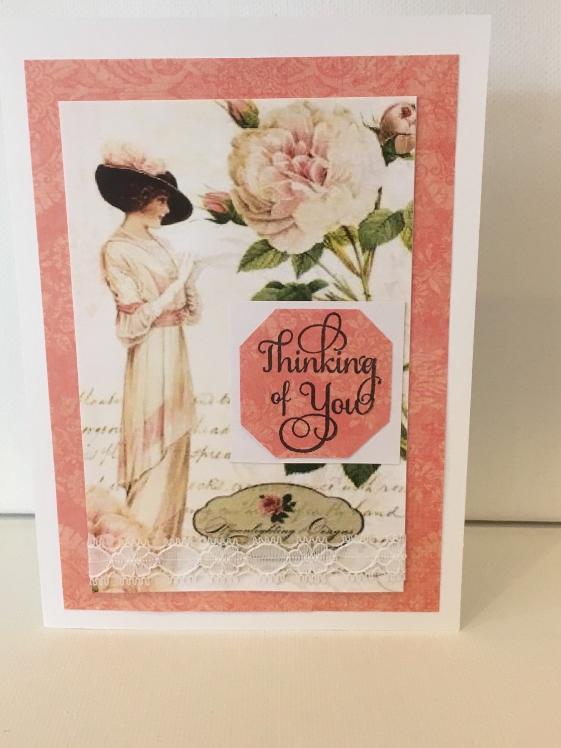 Handmade vintage Thinking of You card.