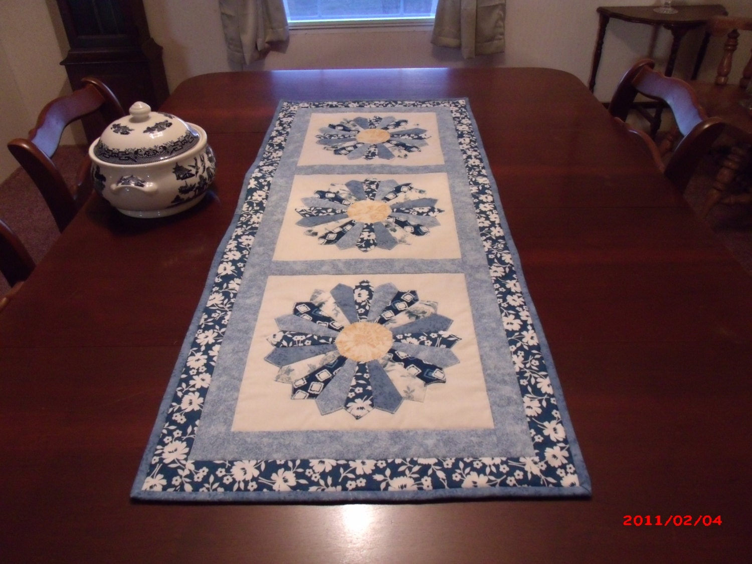 Spring Table Runner Blue Table Runner Dresden Plate Birthday