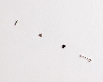 Tiny Stud Silver Earrings,Sterling Silver Earrings Set,Tiny Earrings,Silver Stud Earrings,Bar Stud,Triangle Stud,1mm Stud,Anniversary Gift