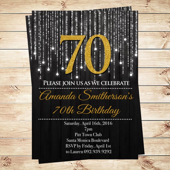 Black and Gold 70th birthday invitations, 70th birthday invitations templates, printable 70th