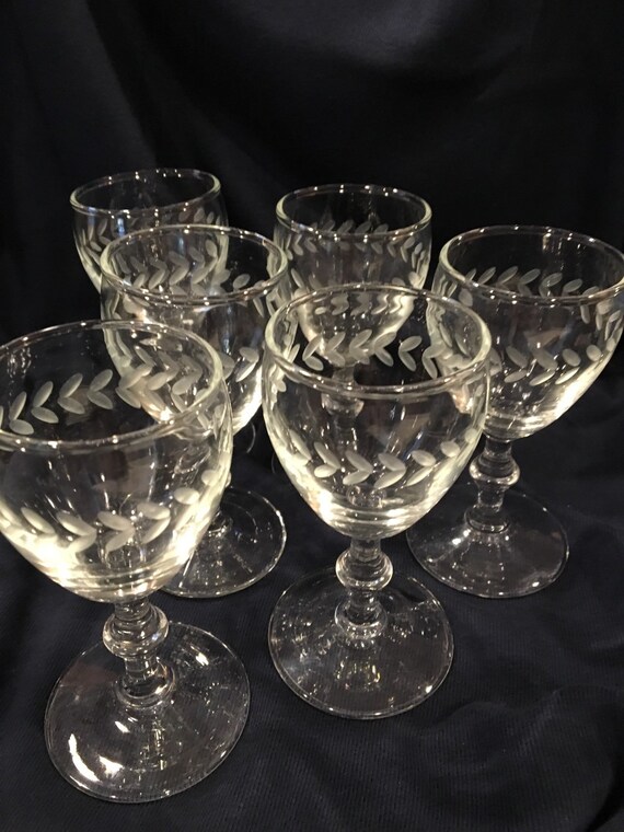 Vintage Crystal Juice Etched Glasses
