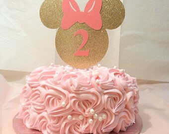 Gold and pink Minnie Mouse cake topper-Minnie mouse- gold glitter-smash cake- photo prop- birthday cake- 3-5 business days before is shipped